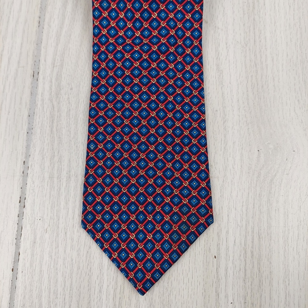 Brooks‎ Brothers Makers Tie Mens OS Blue Red Silk Equestrian Belt Geometric USA